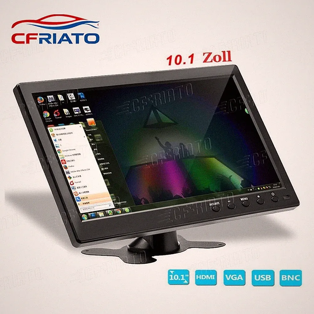 10.1" Monitor LCD Mini Fernseher Computer Anzeige PC TV Display BNC/HDMI/AV/VGA