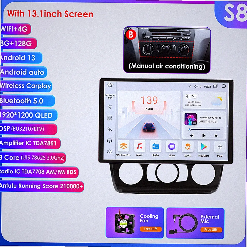 13,1 Zoll Android 15 Autoradio 8+128GB CarPlay NAVI für BMW 1er E81 E82 E87 E88