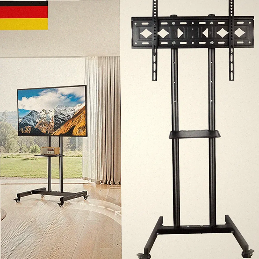 145cm TV Ständer Standfuß Rollwagen Mobil Rollen Metall 32-75 Zoll Fernseher
