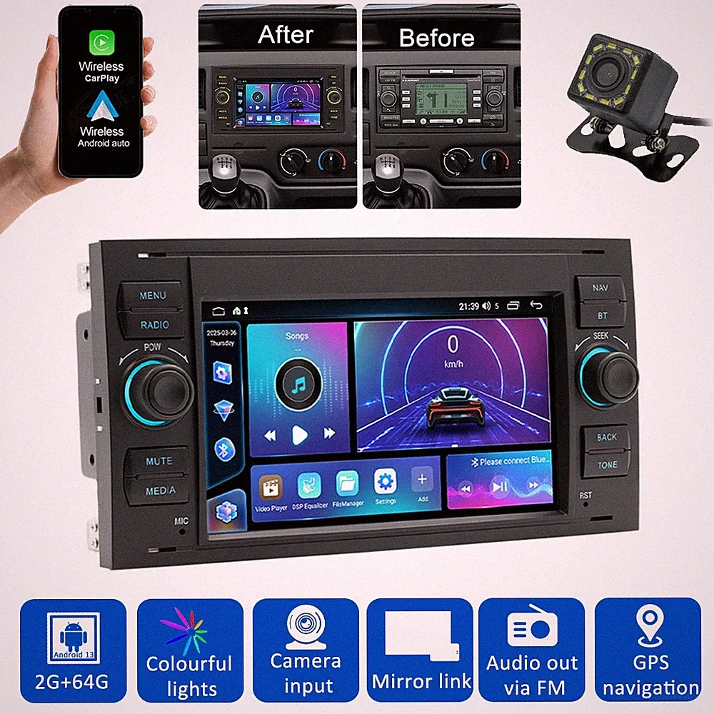 1x Carplay 2+64GB Für Ford Transit 2007-2012 GPS Navi WIFI Tragbares 7-Zoll