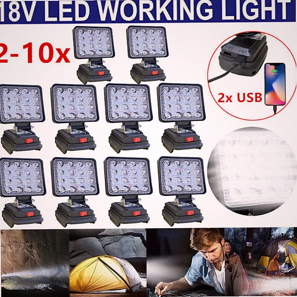 2-10 LED Fluter Außen Strahler Baustrahler Arbeitsleuchte Akku Scheinwerfer USB