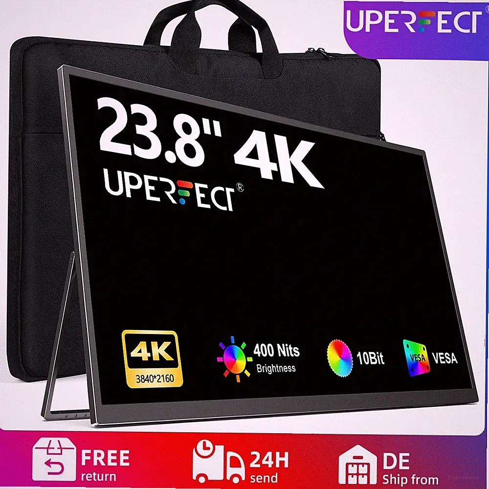 2026 4K Portable Monitor, 23,8 Zoll Tragbarer Mobiler IPS Bildschirm 3840*2160 A