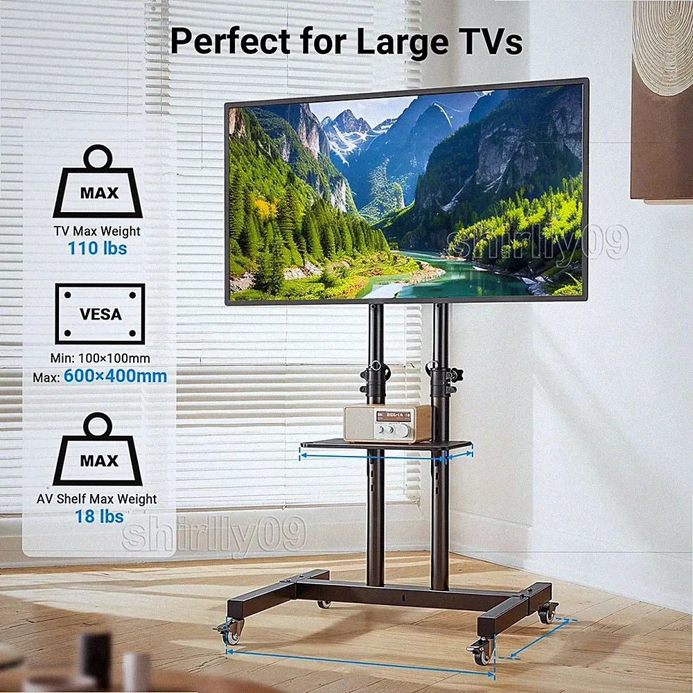 2026 TV Ständer Rollbar TV Standfuß Höhenverstellbar mit Rollen 32-70 Zoll VESA