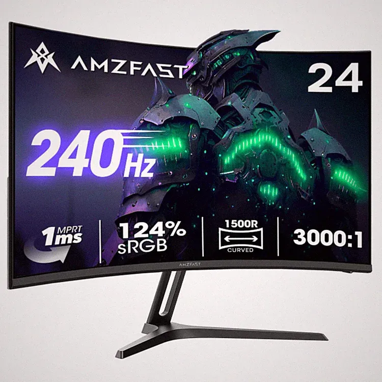 24 Zoll Gaming Monitor Amzfast Curved 240 Hz FHD 1 ms MPRT HDMI DP VESA 75 x 75