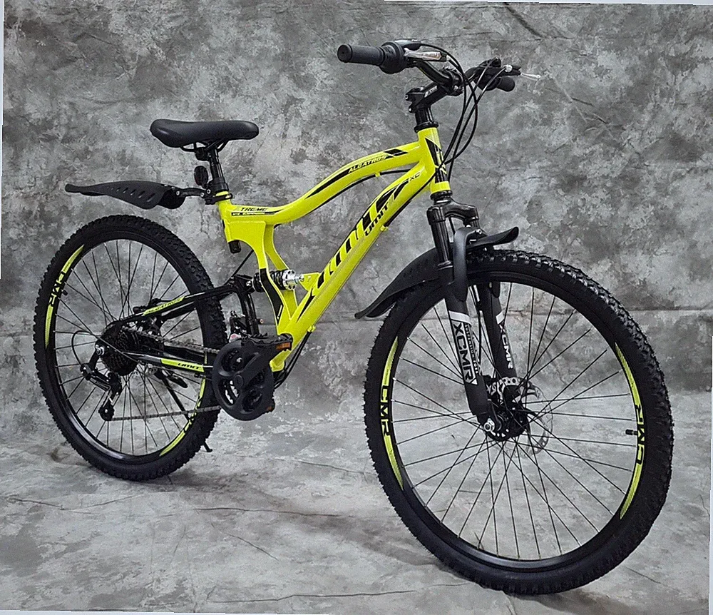 24 Zoll MTB Vollgefedert mit 21-Gang Shimano & Scheibenbremsen NEU 2459-22-GELB