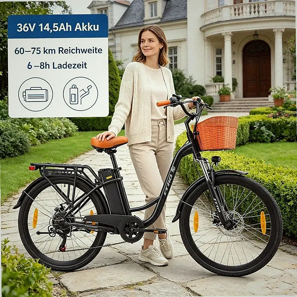 26Zoll City Elektrofahrrad 250W E-bike 36V 14,5AH für Damen/Herren TTGO 75KM