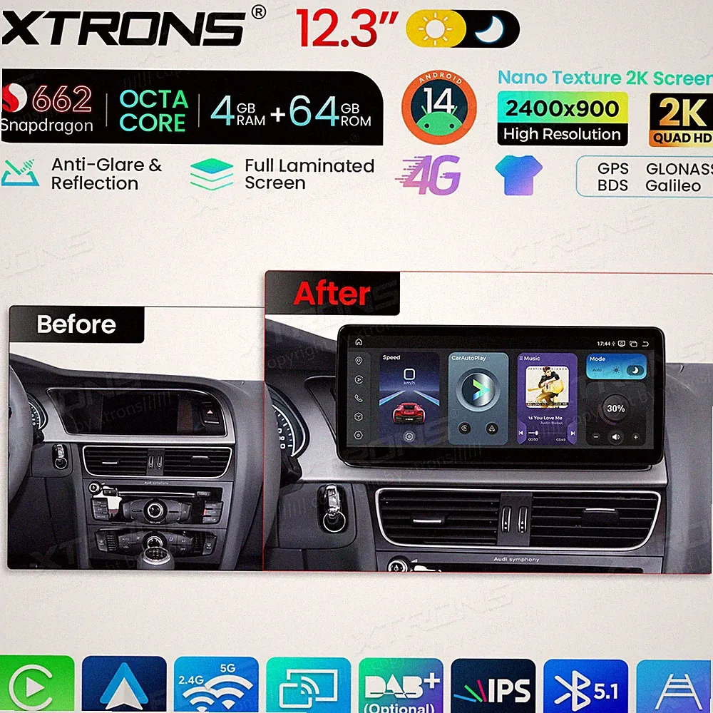 2K 12,3" Android 14 Autoradio für Audi A4 B8 8K2 A5 RS5 4G+64GB GPS Navi CarPlay