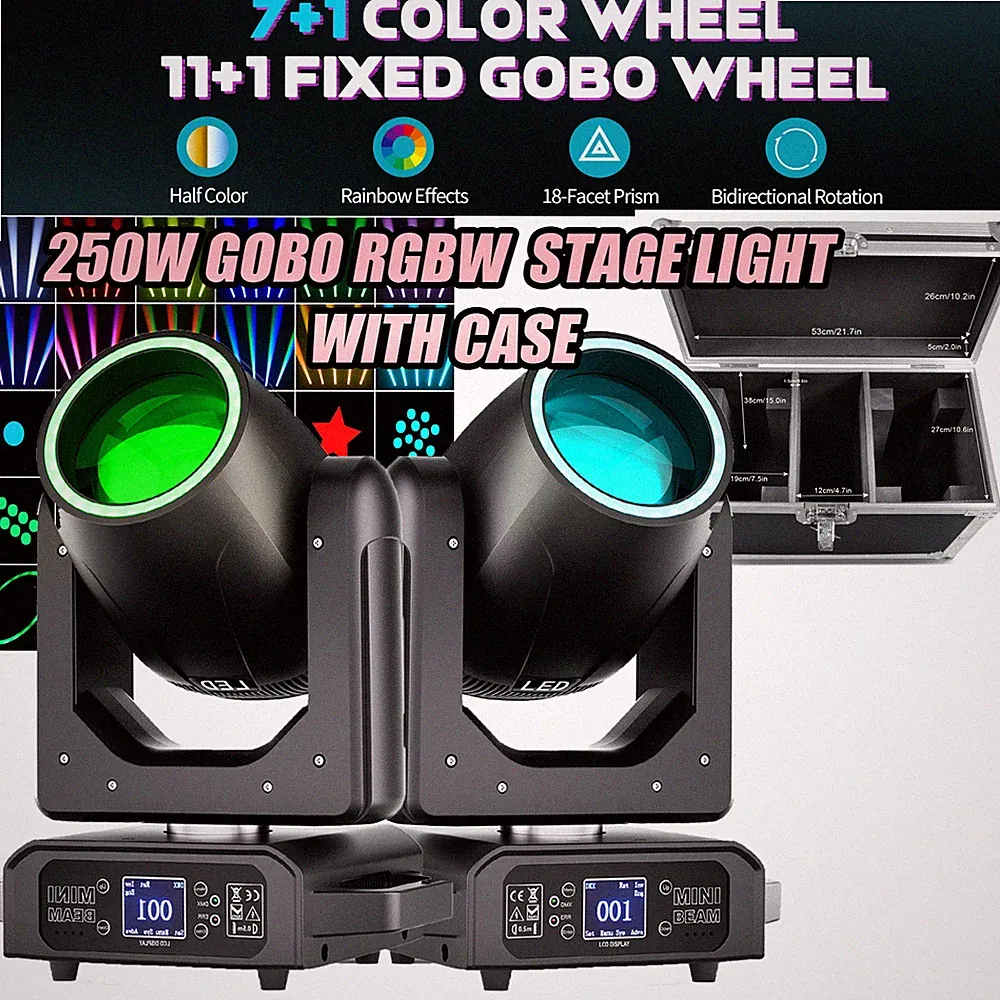 2x 250W LED Strahl Moving Head 12Gobos 8 Farben 18 Prismen Bühnenlicht Halloween