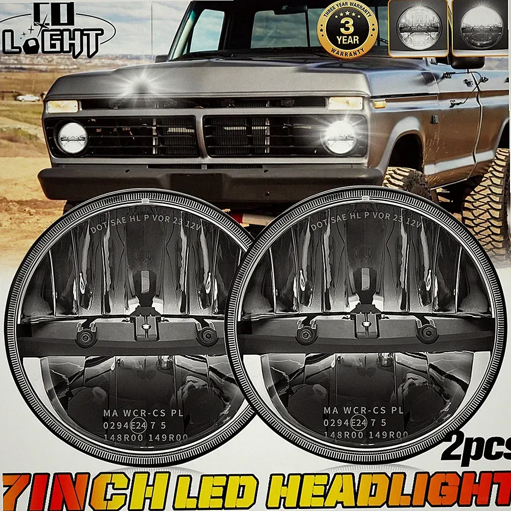 2X 7 Zoll Runde LED Scheinwerfer Schwarz E24 für Ford F-100 F-250 F-350 1953-77