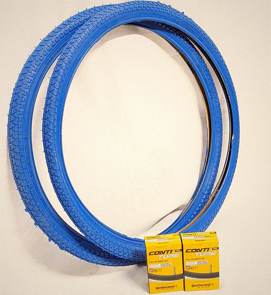 2x Fahrradreifen 26 x 1.75 Zoll 47-559 Blau + 2x Schlauch für Oldtimer Fahrrad