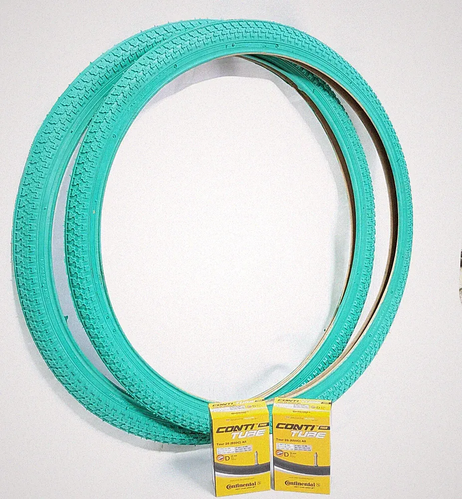 2x Fahrradreifen 26 x 1.75 Zoll 47-559 Grün Mint + 2x Schlauch für Fahrrad