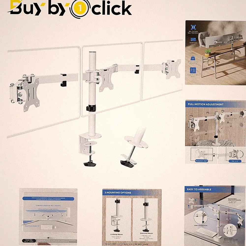 3 Monitor Tischhalterung für 13-27 Zoll - Höhenverstellbar, neigbar & schwenkbar