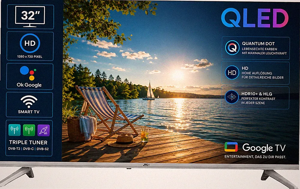 32 Zoll / 80 cm QLED Smart Fernseher JTCSQ32H39330G, Android TV, Sprachsteuerung