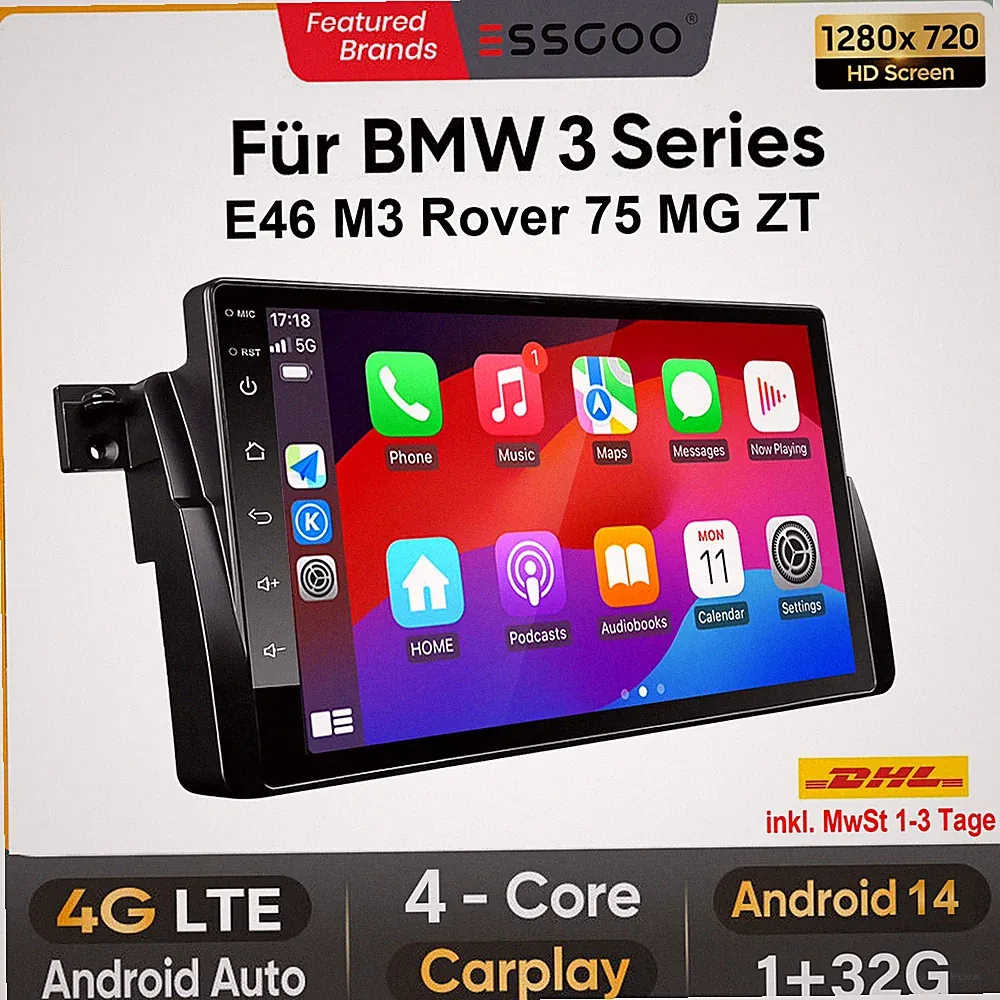 32GB Android 14 GPS RDS Für BMW 3er E46 M3 Rover 75 MGZT Apple Carplay Autoradio