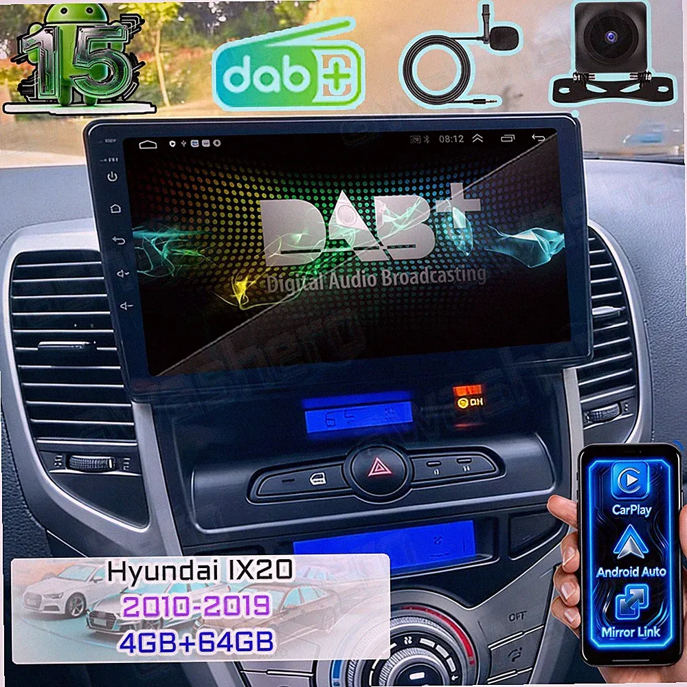 4+64G Für Hyundai IX20 2010-2019 Android 15 Autoradio CarPlay GPS Navi WIFI DAB+