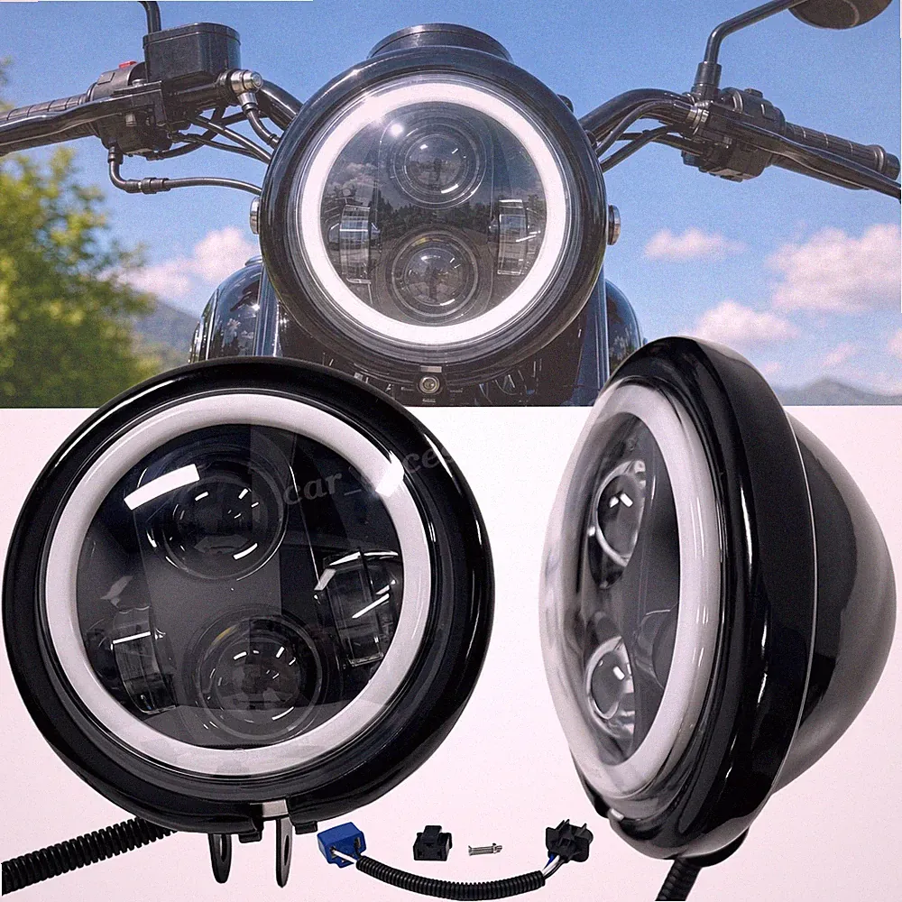 5,75 Zoll LED Motorrad Scheinwerfer mit schwarzem Gehäuse Projektor Scheinwerfer