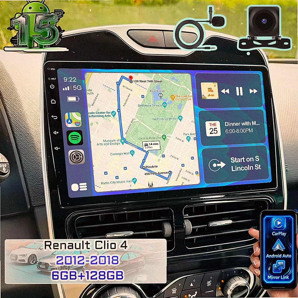 6+128GB Android 15 Autoradio GPS WiFi Für Renault Clio 4 2012-2018 Carplay +Kam