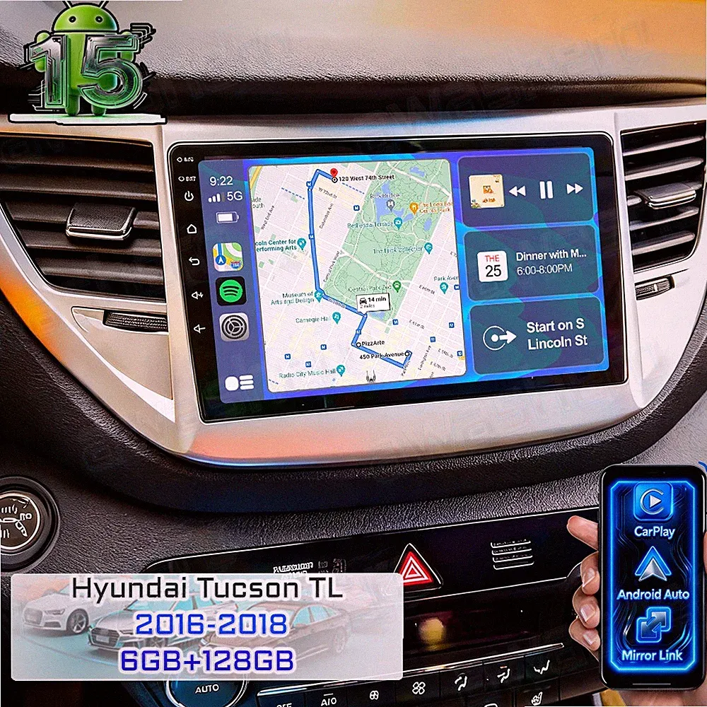6+128GB Für HYUNDAI Tucson TL 2016-2018 Autoradio Android 15 GPS CarPlay DSP RDS
