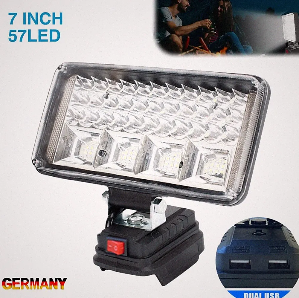 7 Zoll LED Strahler für Makita 18V Akku 75W Licht mit 2 USB Ports Flexibel