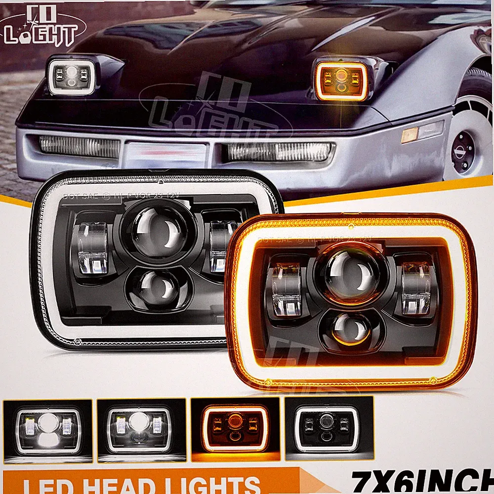 7x6'' 5x7" LED Scheinwerfer Hi/Lo DRL für Jeep Cherokee XJ YJ Chevy Corvette C4