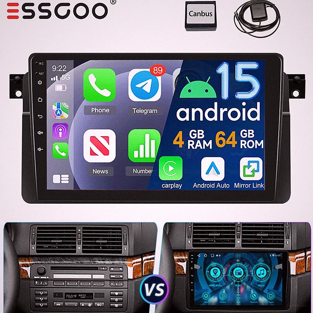 9" 4+64GB Android 15 Autoradio GPS Navi Carplay Für 3er BMW E46 M3 Rover 75 MGZT
