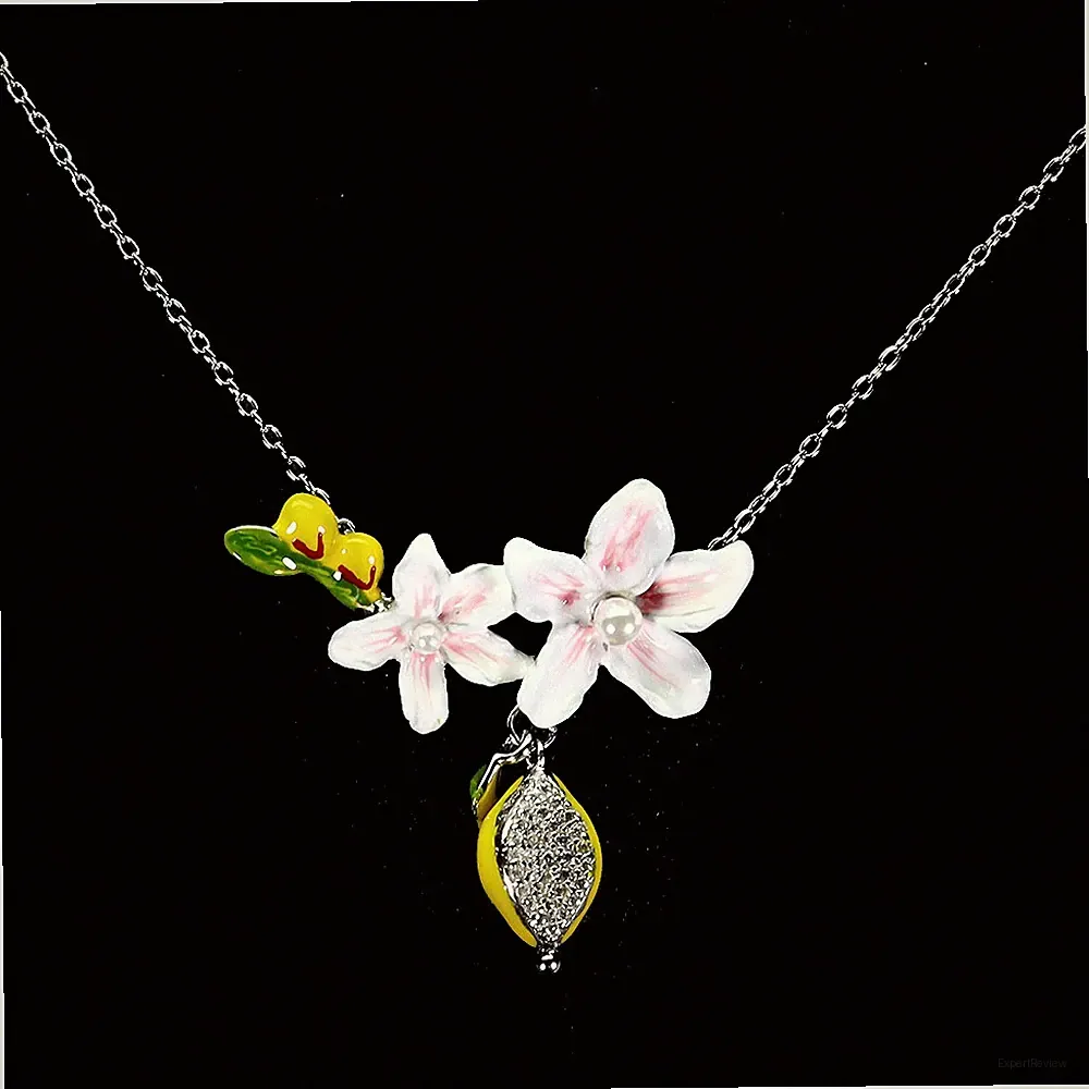 925 Sterlingsilber Halskette Anhänger Perlmutt Edelstein Emaille Blume 17 Zoll