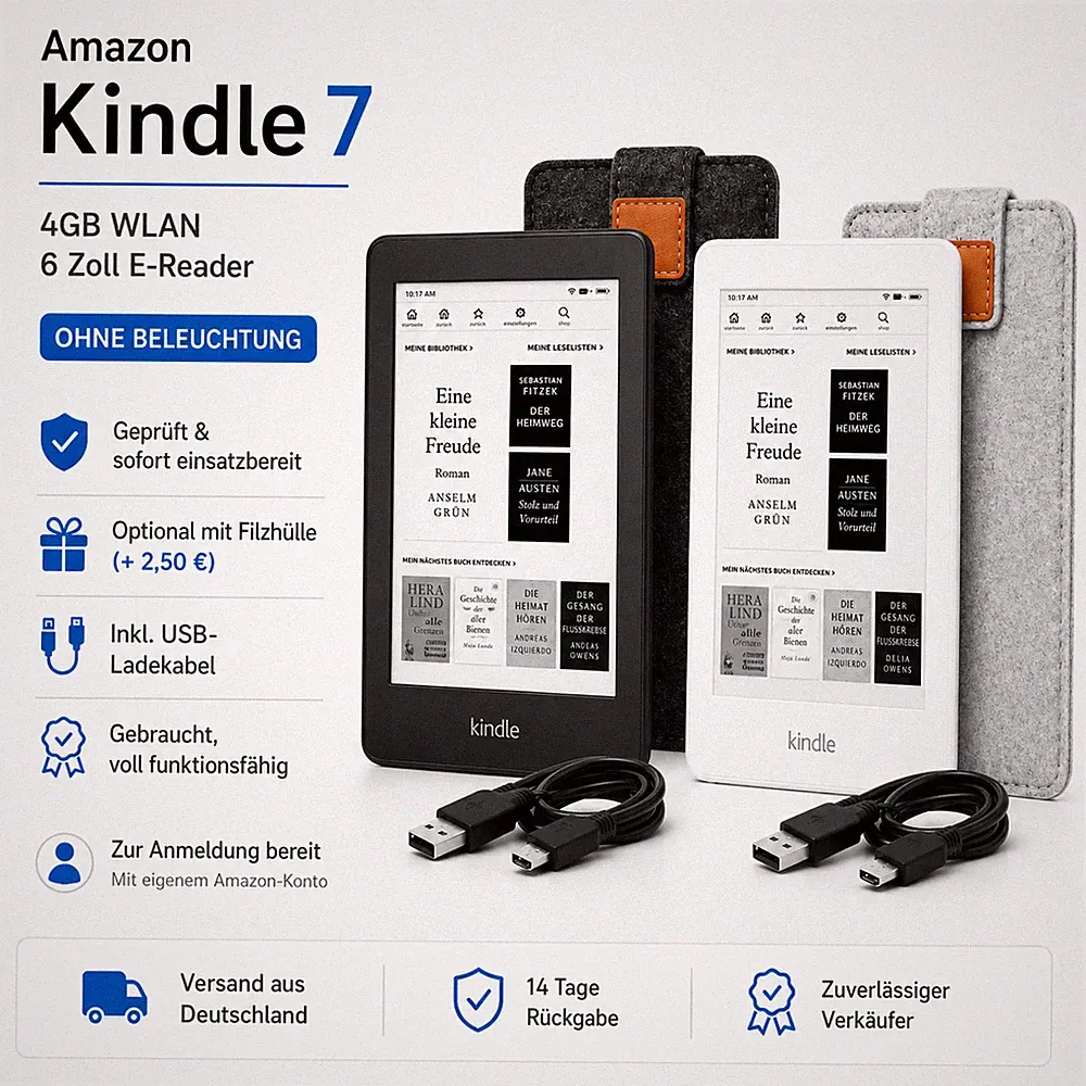 Amazon Kindle 7. Generation 4GB WLAN E-Book Reader 6 Zoll mit Filzhülle