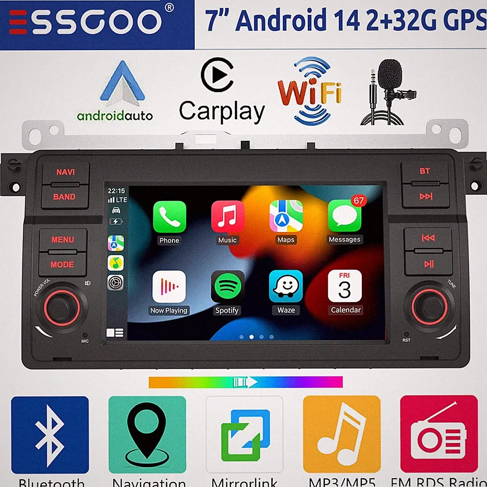 Android 15 Apple Carplay Autoradio GPS RDS WiFi Für BMW 3er E46 M3 Rover 75 MGZT