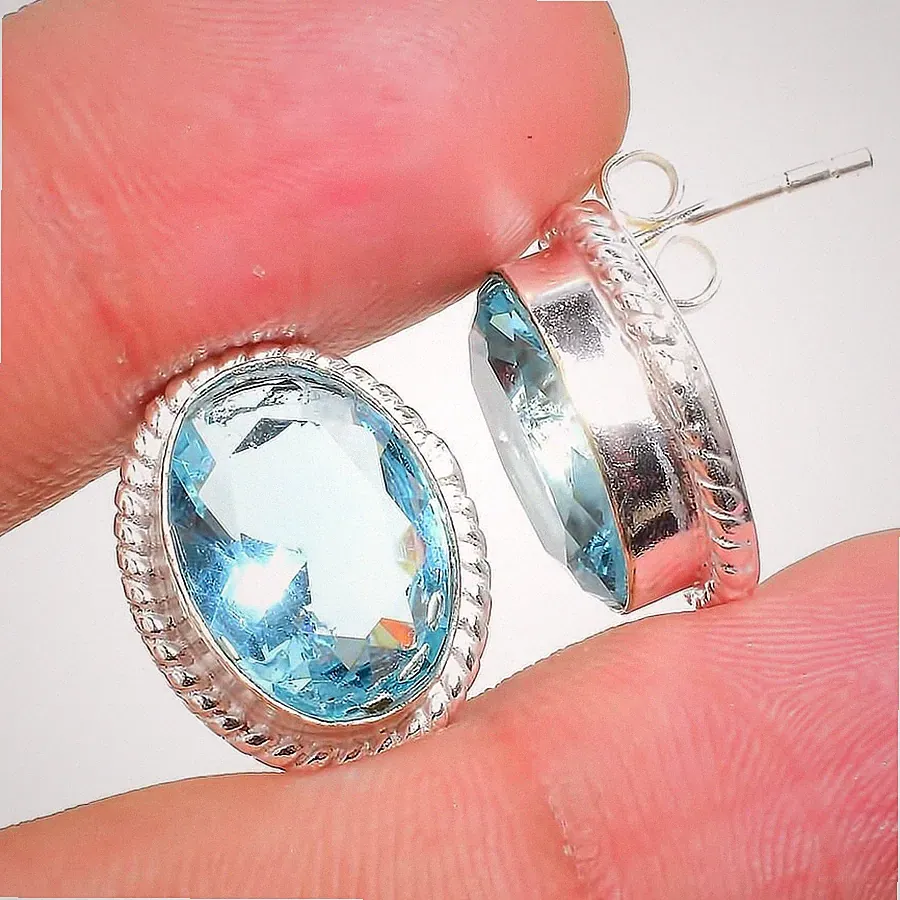 Aqua Aquamarin Edelstein 925 Sterlingsilber Schmuck Ohrstecker Größe 0,75 Zoll