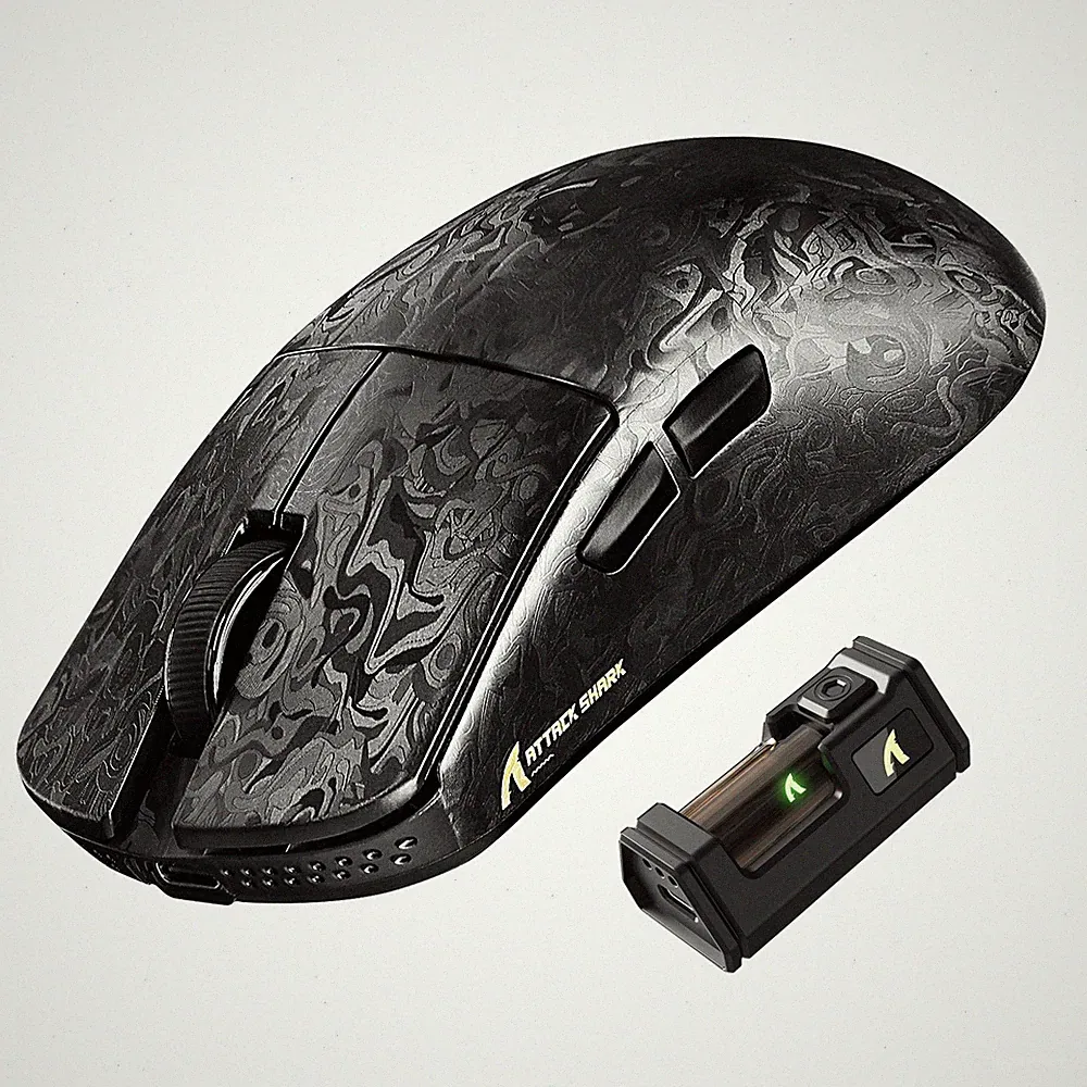 ATTACK SHARK R11 Ultra Gaming-Maus Carbonfaser 8K Kabellose, PAW3950MAX, 42K DPI