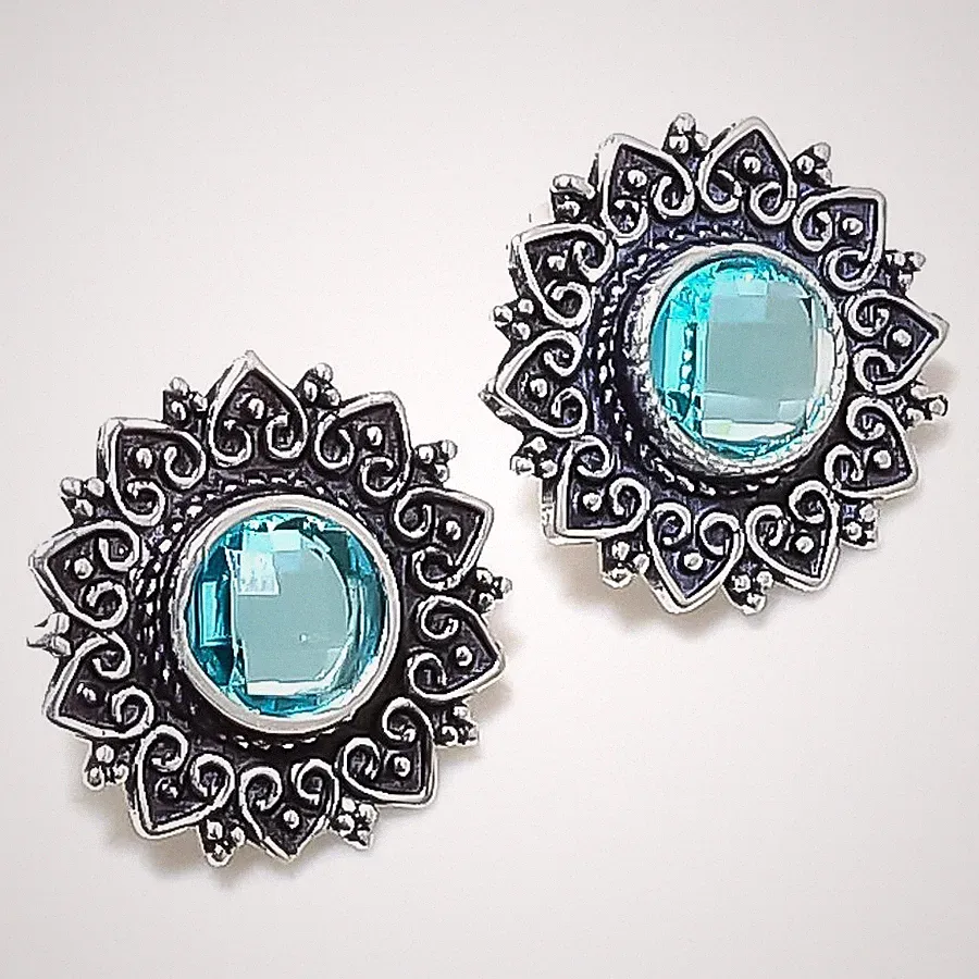 Blautopas Edelstein 925 Sterlingsilber Schmuck Ohrstecker Größe 0,75 Zoll