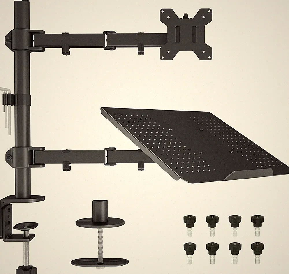 BONTEC Monitorarmhalterung mit Laptopfach für 13 bis 27 Zoll LCD LED Bildschirm & mehr