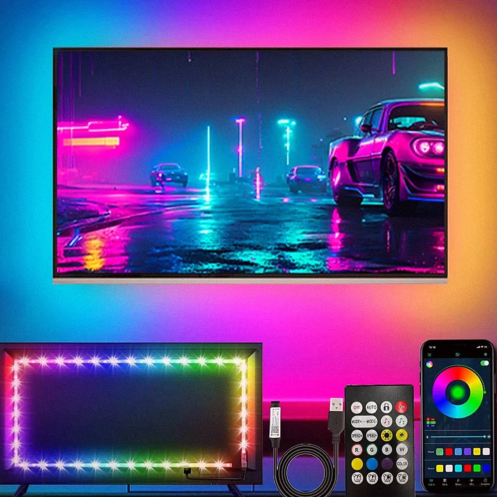 Bvokon 5m RGB LED Lichter für 45-75 Zoll TV Hintergrundbeleuchtung, Musik Sync