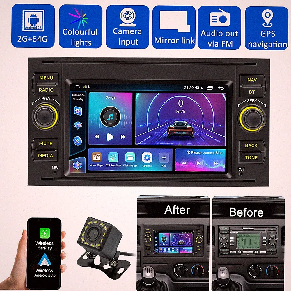 Carplay 7 Zoll 2+64GB Für Ford Transit 2007-2012 Neu Tragbares