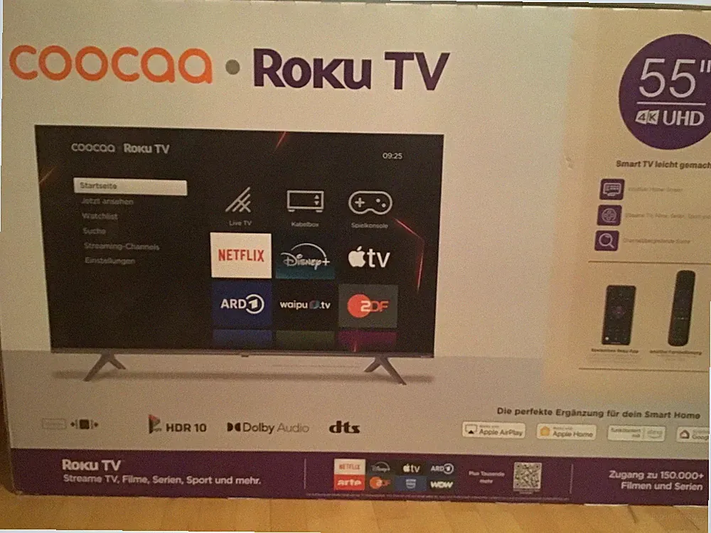 Coocaa Fernseher SmartTV Roku UHD 4K Bildschirm 55 Zoll LED 55R5GY WLAN