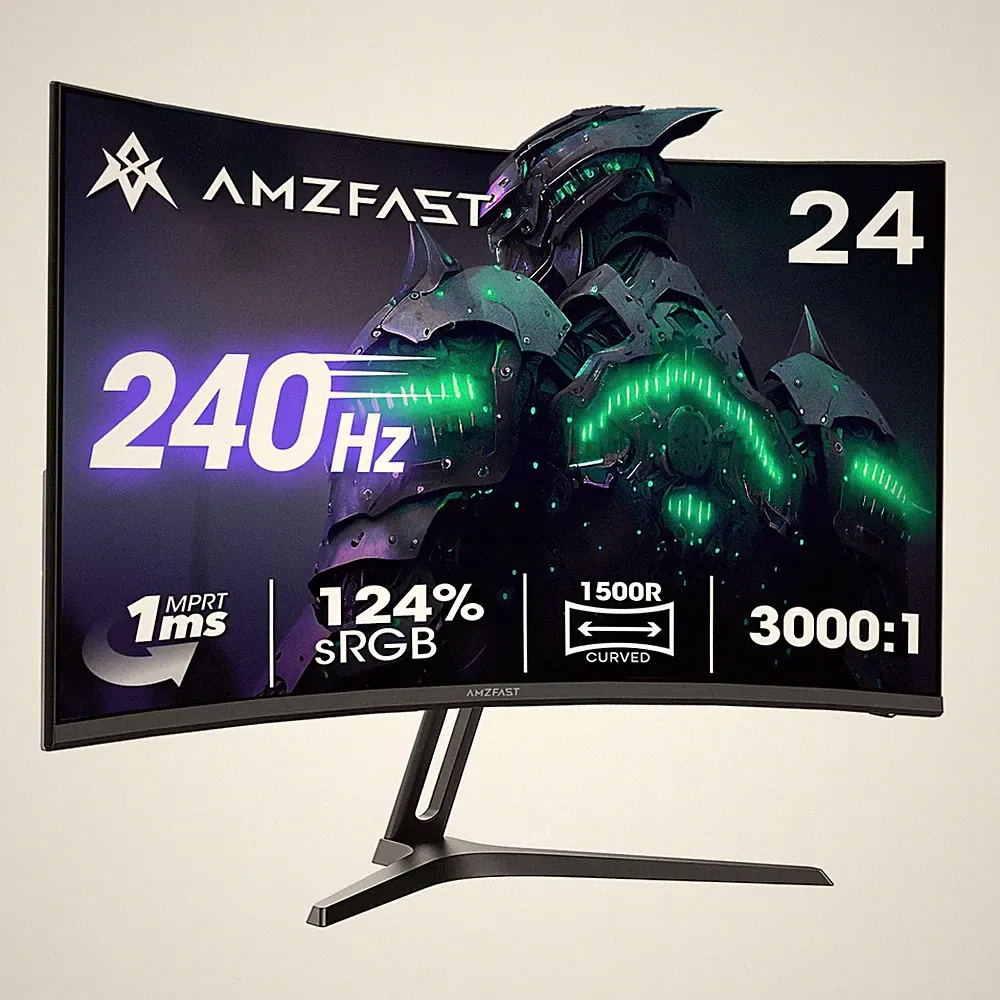 Curved Gaming Monitor 24 Zoll 240Hz FHD 1ms Adaptive Sync 130% sRGB HDMI DP VESA