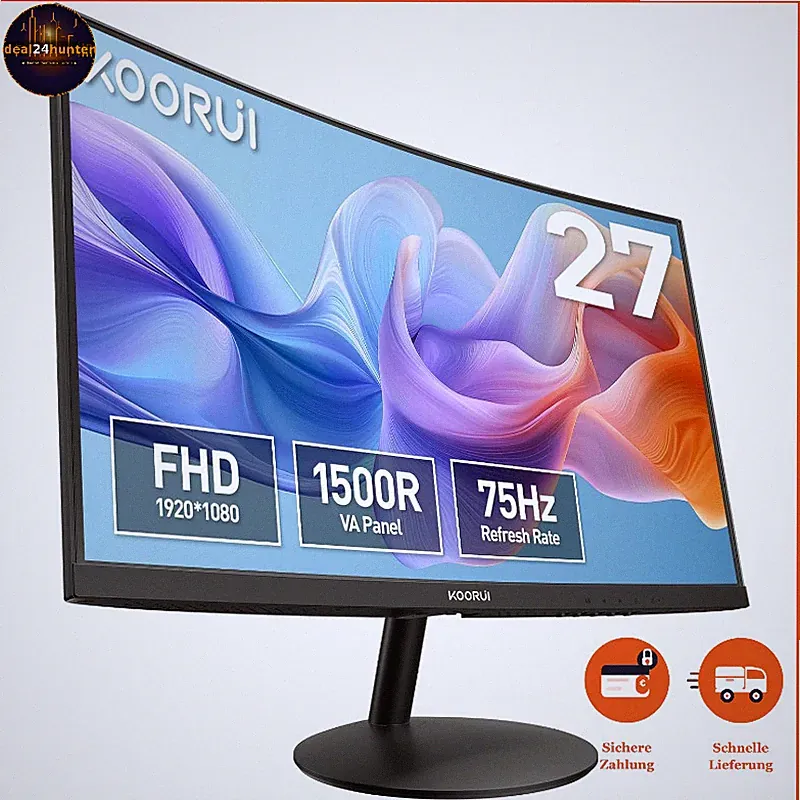 Curved Monitor 27 Zoll Full HD 75Hz 1500R Neigungsverstellung HDMI Schwarz
