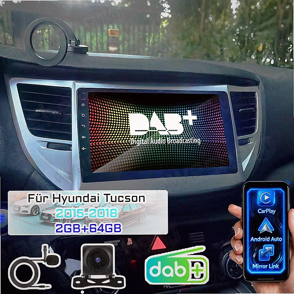 DAB+ 64GB Android 15 CarPlay Autoradio GPS Navi Für Hyundai Tucson TL 2016-2018