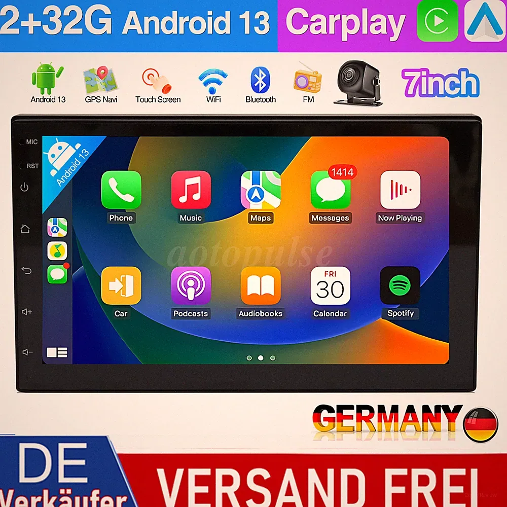 DAB+ Android 13 Autoradio 2+32G CarPlay Bluetooth 7Zoll 2DIN GPS WLAN RDS USB EQ