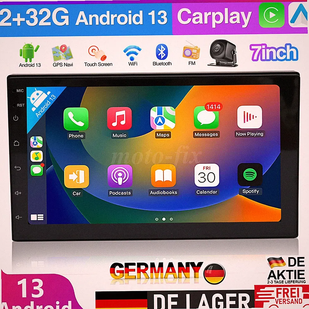 DAB+ Android 13 Autoradio 2 DIN 32G Carplay 7 Zoll GPS NAVI RDS Bluetooth Kamera