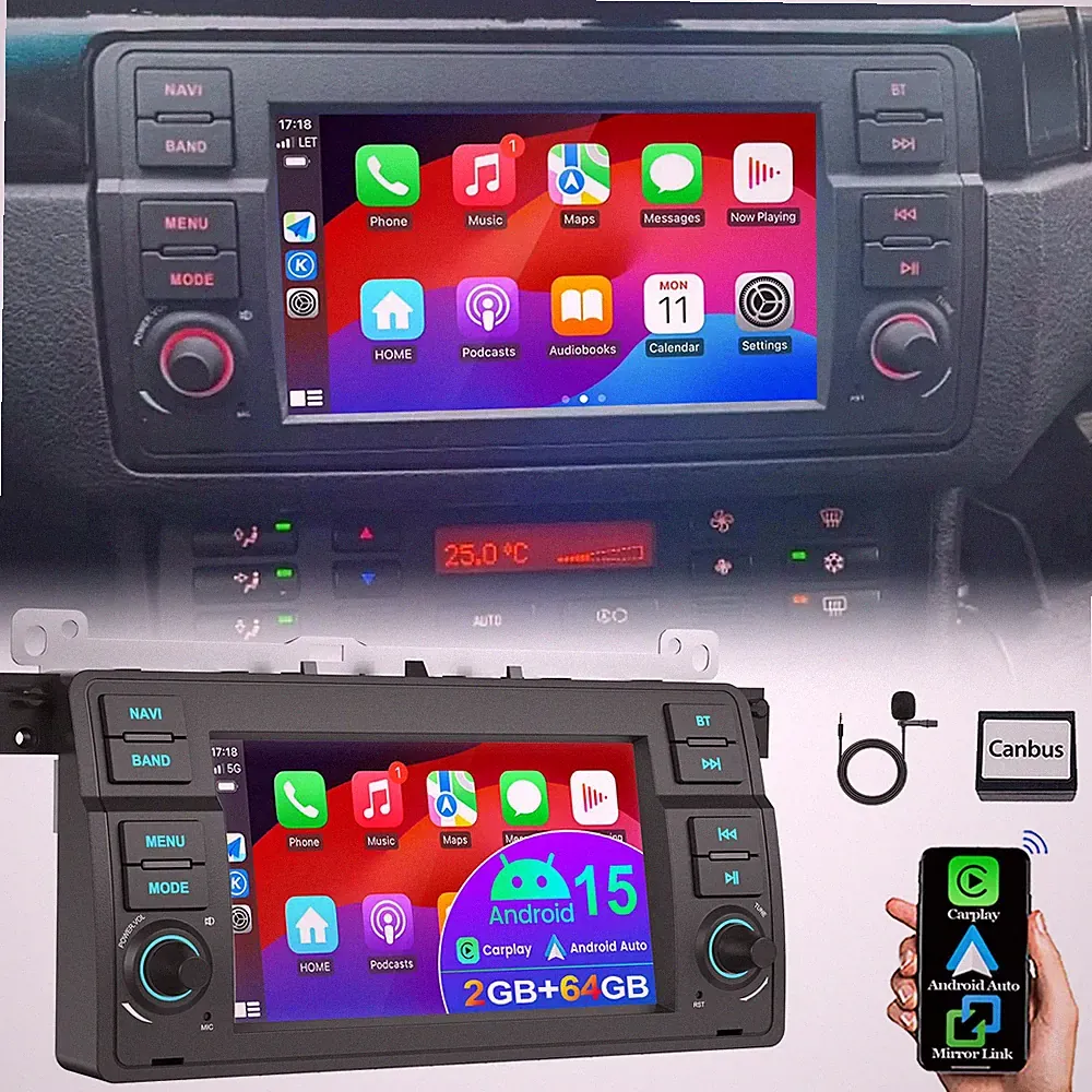 DAB+ Android15 Autoradio Für BMW E46 3er 318 320 325 WIFI NAVI GPS Apple Carplay
