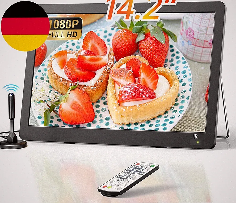 DESOBRY 14.2 Zoll Tragbare Fernseher, 1080P Wiederaufladbare Mit Dvb-T2-Tuner, O