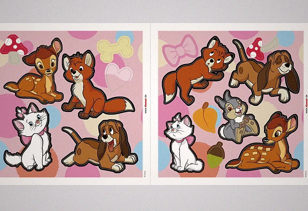 Disney Bambi Wandsticker Set Katzen Hunde Mädchen Kinderzimmer 2 Blatt 30x30cm