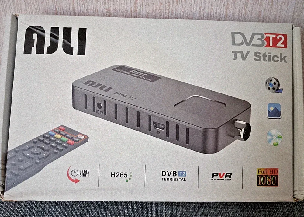 DVB-T2 Antenne Receiver Ajli Verstärker H265 Full HD 1080 TV Stick USB Media Neu
