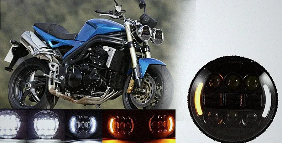 E-Nummer 5,75 Zoll LED Scheinwerfer Hi/Lo Beam DRL für Harley Indian Triumph