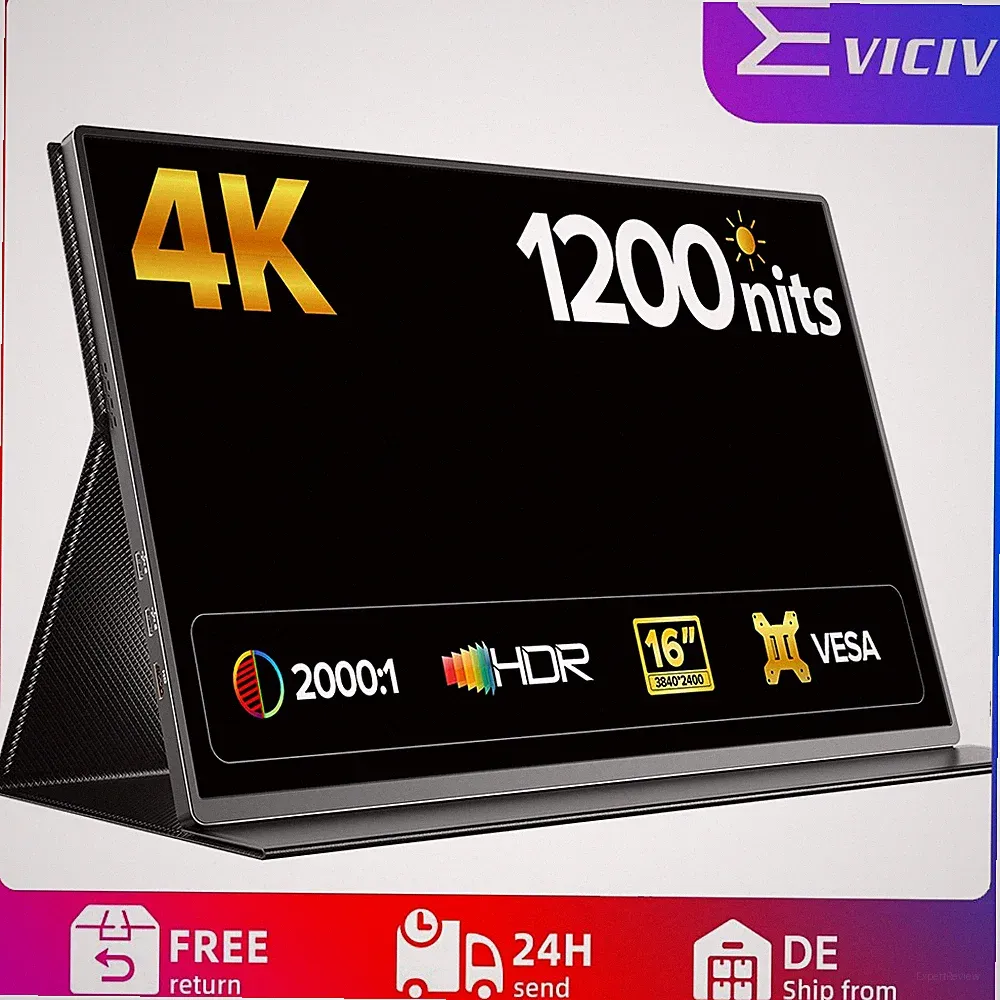EVICIV | 16 Zoll 4K Portable 145% sRGB mit 1200 Nits Monitor USB C Bildschirm AA