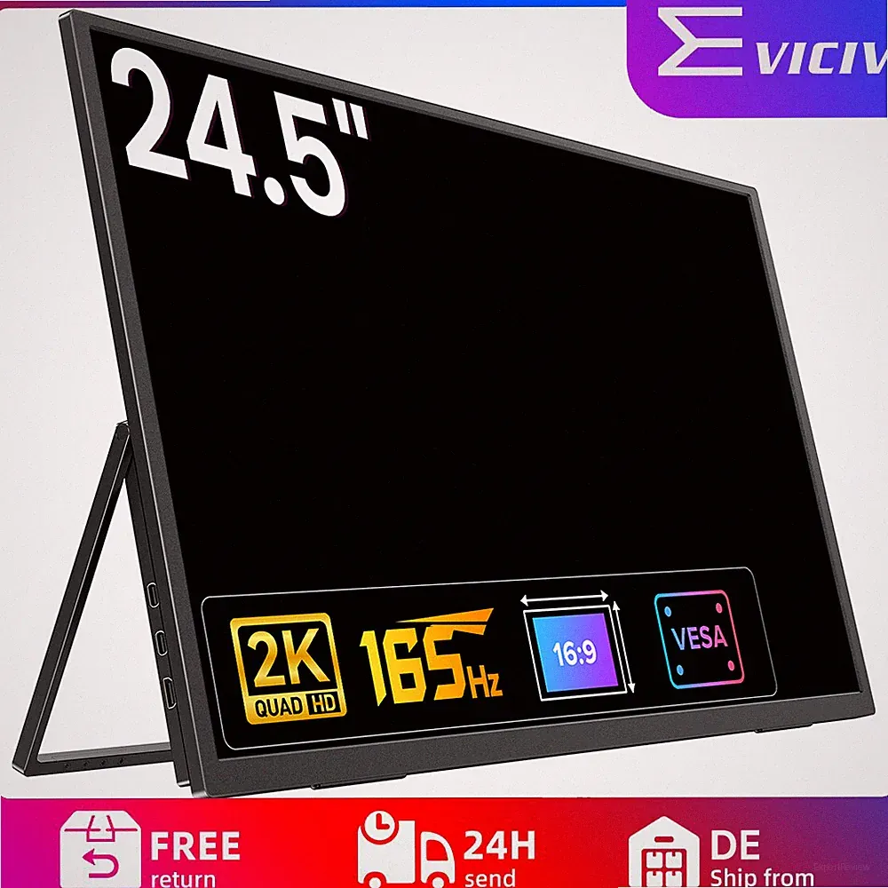 EVICIV 24,5-Zoll Tragbarer Monitor mit 2*USB-C HDMI | QLED 2K | 165Hz kompatibel