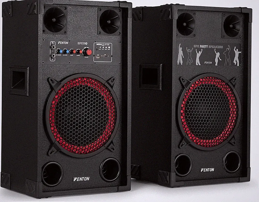 Fenton SPK-110 PA Anlage Aktiv Komplettset 600 Watt – Party Lautsprecher Paar Mi