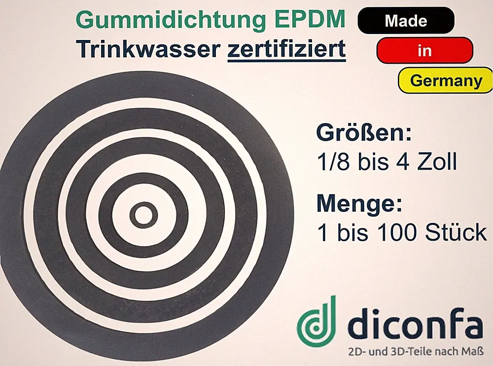 Flachdichtung Gummidichtung EPDM Verschraubung Zoll KTW - 3mm - 1 bis 100 Stk