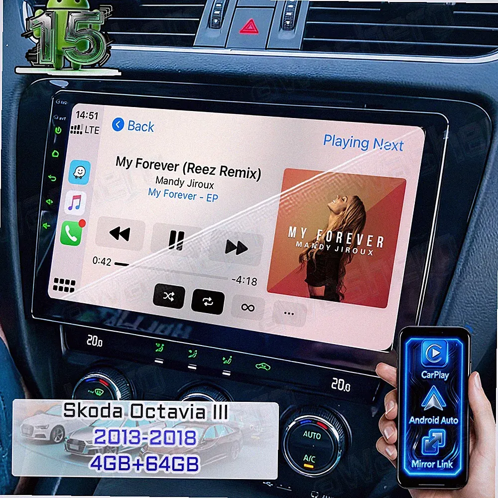 Für Skoda Octavia III 2013-2018 Carplay 4+64GB Android 15 Autoradio GPS NAVI RDS